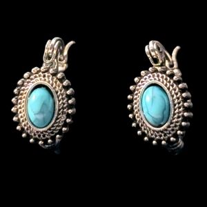 Sterling Silver Plated Turquoise Hoop Earrings | Small Boho Southwestern